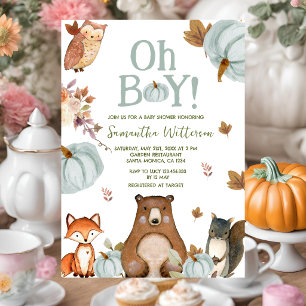 Boy Woodland Pumpkin Animals Baby Shower Invitation