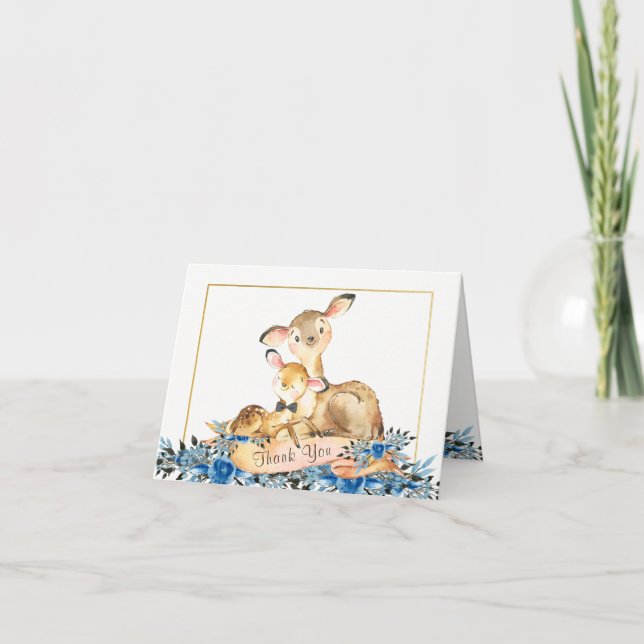 Boy Wooland Deer Baby Shower Thank You Cards (Front)