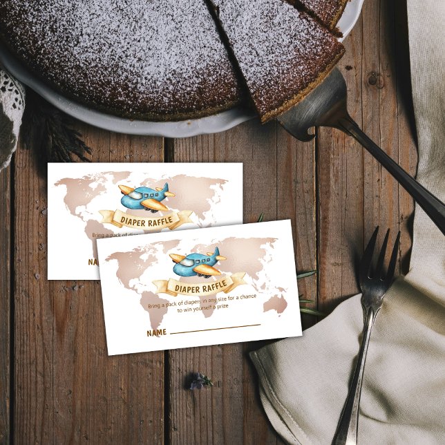 Boy World Map Airplane Diaper Raffle Baby Shower  Enclosure Card (Boy World Map Airplane Diaper Raffle Baby Shower Enclosure Card)