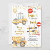 Boy Yellow Construction Trucks Birthday Invitation (Front)