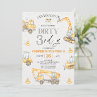 Boy Yellow Gray Construction Dirty 3rd-y Birthday 