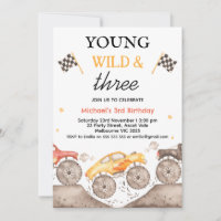 Boy Yellow Monster Truck Young Wild Three Birthday