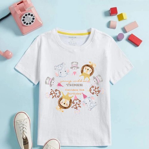 Boy Young Wild and Three Animals Birthday Party  Baby T_Shirt