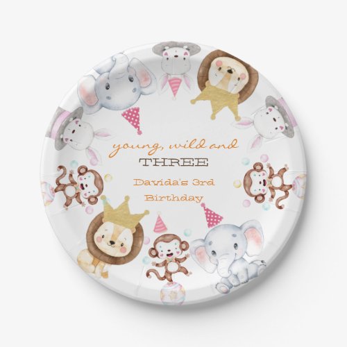 Boy Young Wild and Three Animals Birthday Party  Paper Plates