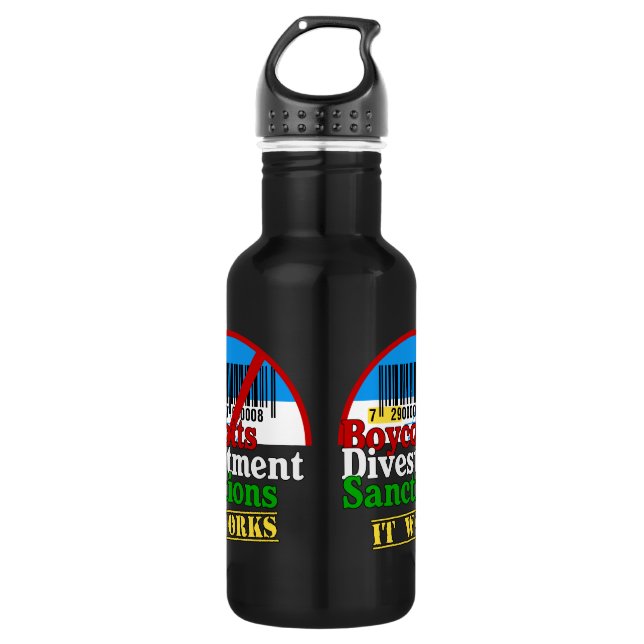 Boycotts Divestment Sanctions Avoid barcode 729 Stainless Steel Water Bottle (Front)