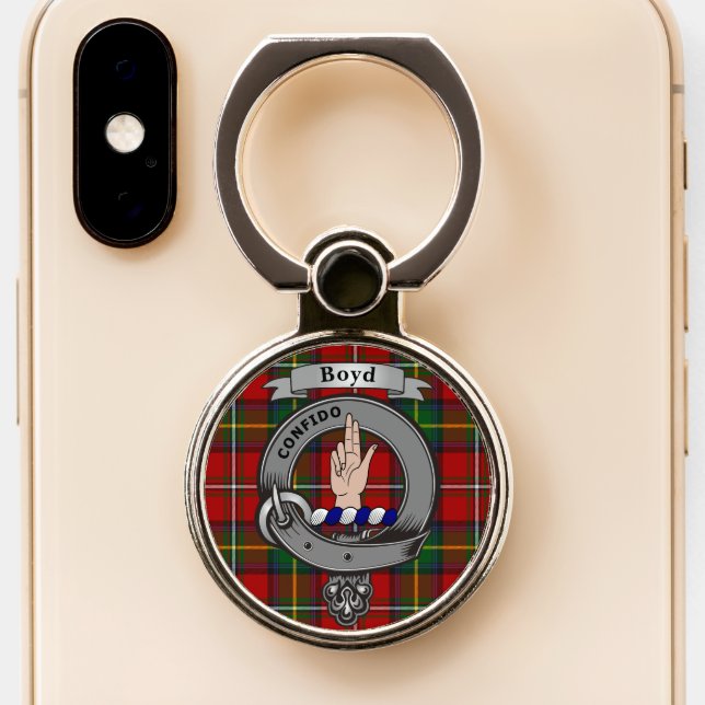 Boyd Clan Badge/Tartan Personalized Phone Ring Stand (Close Up)
