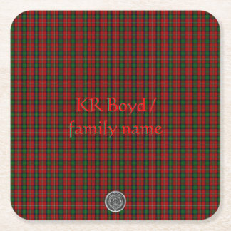 Boyd Clan Family Tartan with your name / initials Square Paper Coaster
