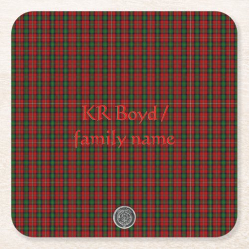 Boyd Clan Family Tartan with your name / initials Square Paper Coaster