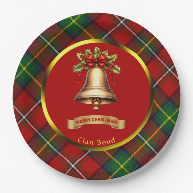 Boyd Tartan Personalized Christmas Paper Plates (Front)