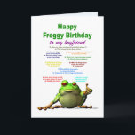 Boyfriend, Birthday, Frog Jokes Card<br><div class="desc">A funny birthday card for your boyfriend. Lots of really bad frog jokes. A cool frog puts his thumb up to show he likes the jokes. give a laugh as well as a cool birthday card.</div>