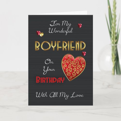 Boyfriend Birthday With Gold Effect And Hearts Card