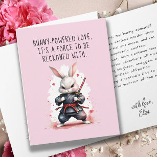 Boyfriend Bunny Pun Ninja Warrior Pink Valentines Card