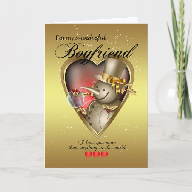 Boyfriend Christmas Card - Snowman In Heart (Front)