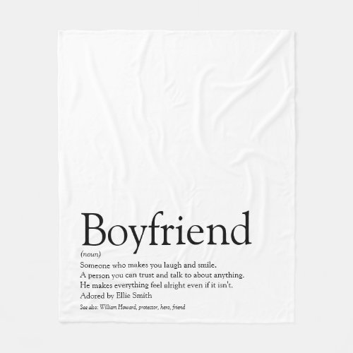 Boyfriend Definition Black and White Cool Fun Fleece Blanket