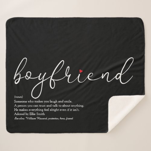 Boyfriend Definition Love Heart Elegant Script Sherpa Blanket