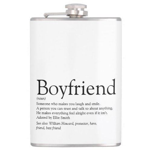 Boyfriend Definition Saying Black and White Flask