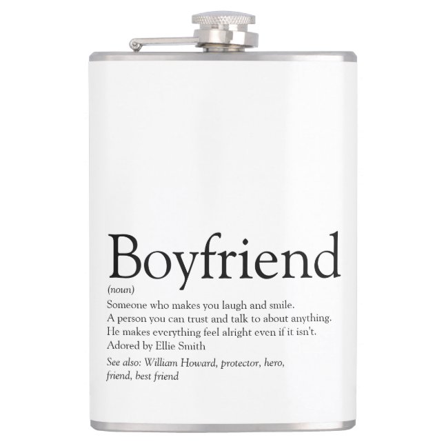 Boyfriend Definition Saying Black and White Flask (Front)