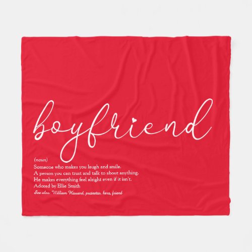 Boyfriend Definition Script Love Heart Red Fleece Blanket