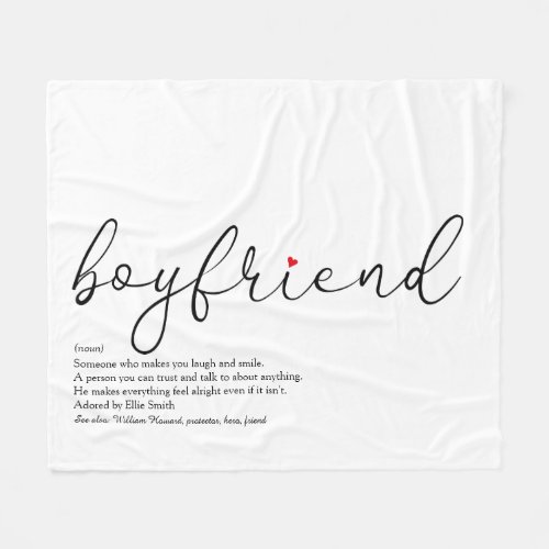 Boyfriend Definition Script Red Love Heart Fleece Blanket