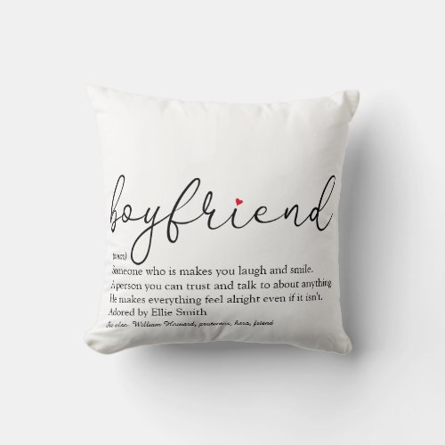 Boyfriend Definition Script Red Love Heart Throw Pillow