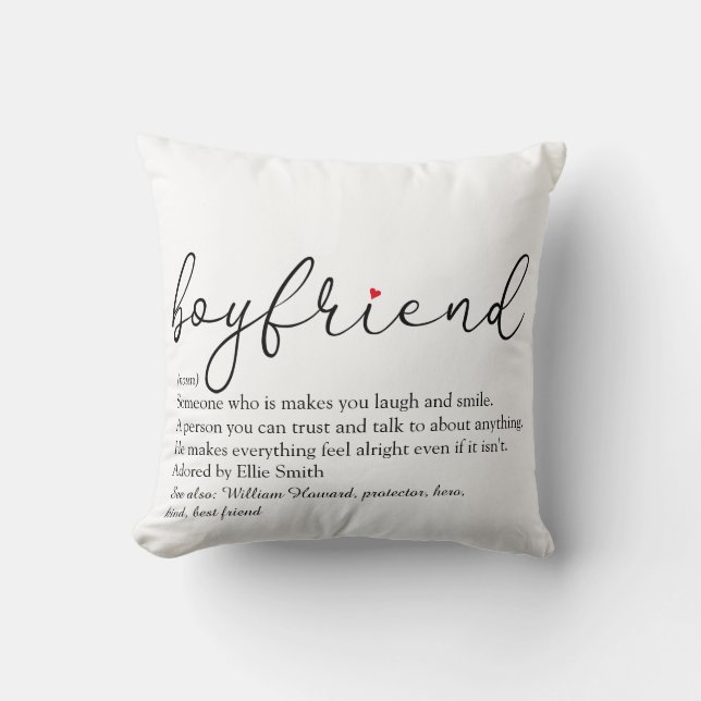 Boyfriend Definition Script Red Love Heart Throw Pillow (Front)