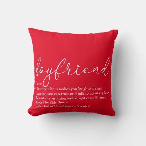 Boyfriend Definition Stylish Script Love Heart Red Throw Pillow