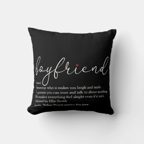 Boyfriend Definition Stylish Script Red Love Heart Throw Pillow