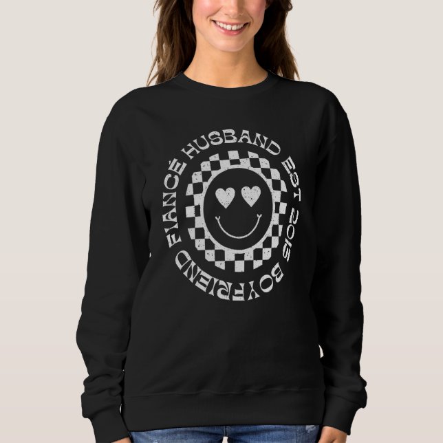 Boyfriend Fiance Husband Est 2013 Mr Mrs Retro Smi Sweatshirt (Front)
