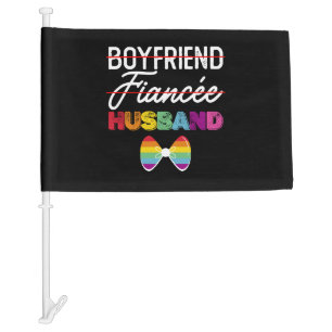 Boyfriend Fiance Husband Gay Marriage Groom LGBTQ Car Flag