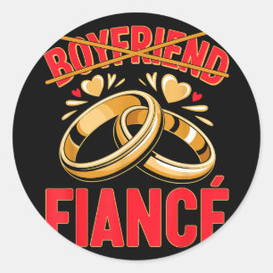 Boyfriend fiancé husband groom engaged engagement  classic round sticker