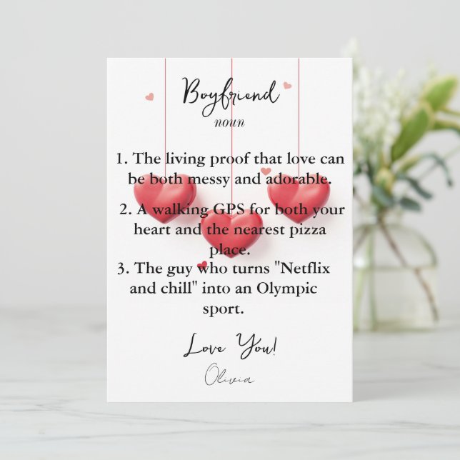 Boyfriend Funny Definition Card (Standing Front)