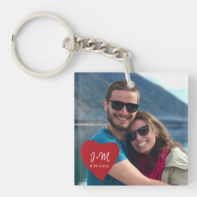 Boyfriend girlfriend couple initials date photo keychain (Front)