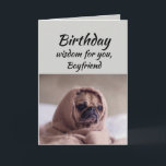 Boyfriend Humor Birthday Wisdom Cute Pug Dog Card<br><div class="desc">Birthday wisdom for your Boyfriend from the cute Pug in a Rug.   Fun animal Birthday cards</div>