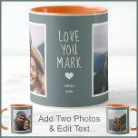 Boyfriend Husband Photo Text Gray C13 Anniversary  Mug<br><div class="desc">My customizable mug is designed to bring a touch of elegance to your daily routine. The mug features a sleek, colored background complemented by two photos with chic white borders, a personalized message, and 'who from' detail, all in crisp white to stand out against the color of your choice. My...</div>