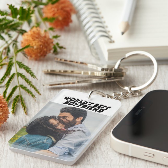 Boyfriend photo black 3d text   keychain (Front Right)