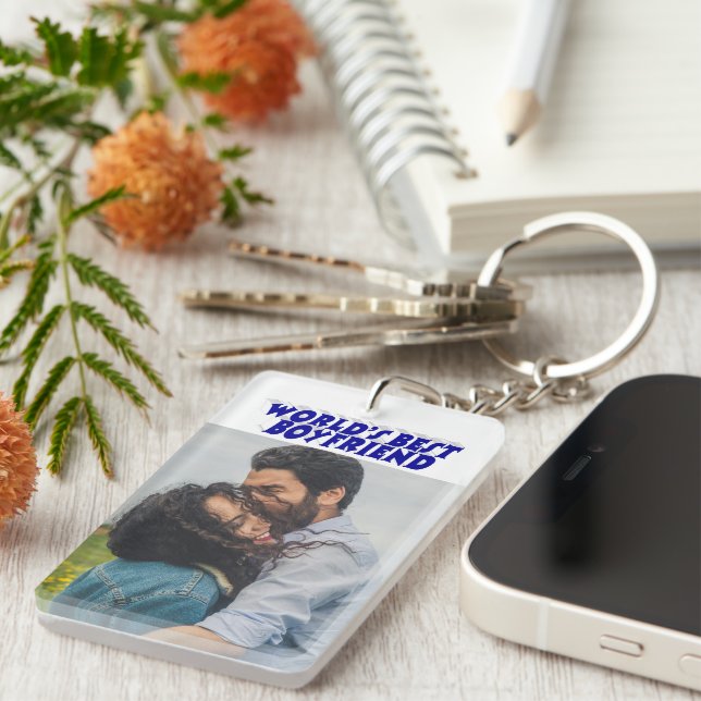 Boyfriend photo blue 3d text    keychain (Front Right)