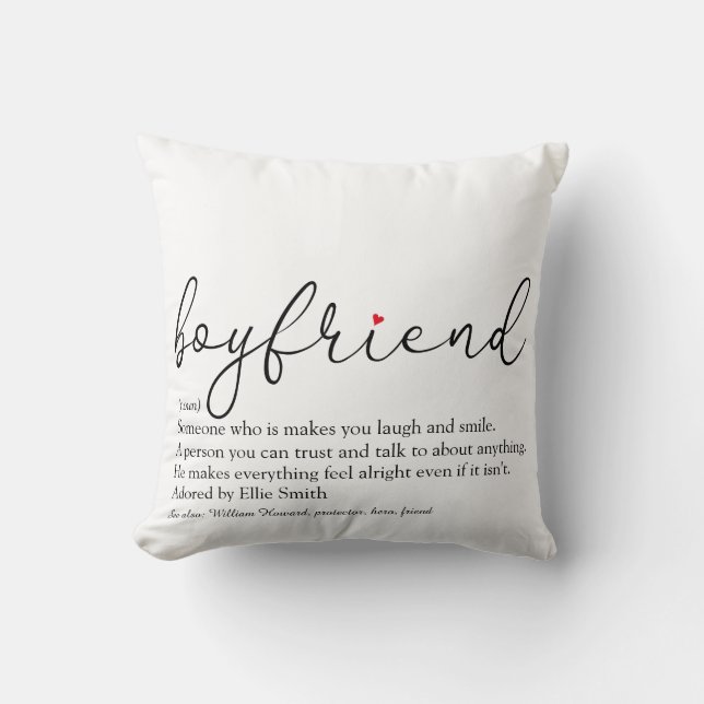 Boyfriend Photo Definition Script Red Love Heart   Throw Pillow (Front)
