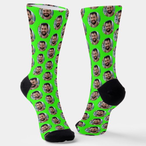 Boyfriend Photo for Girlfriend Bright Green Fun Socks