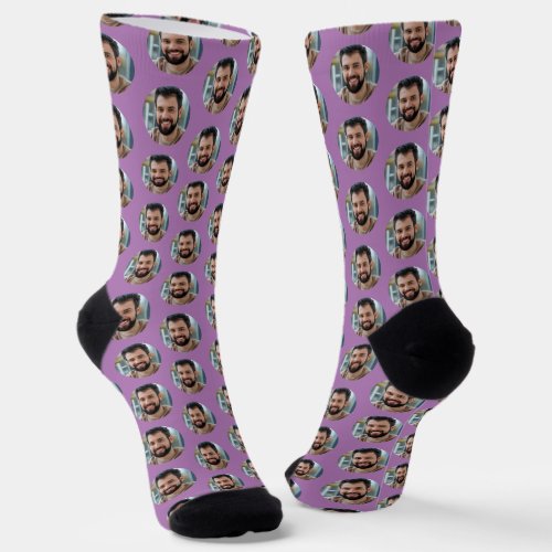 Boyfriend Photo for Girlfriend Fun Lilac Purple Socks