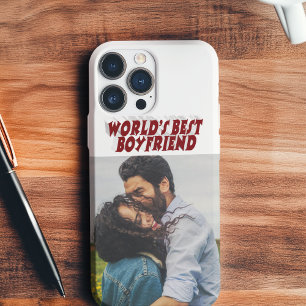 Boyfriend Photo with burgundy text iPhone Case