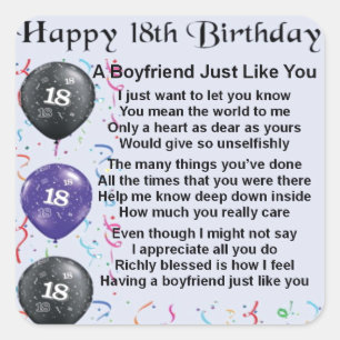 Boyfriend Poem - 18th Birthday Square Sticker