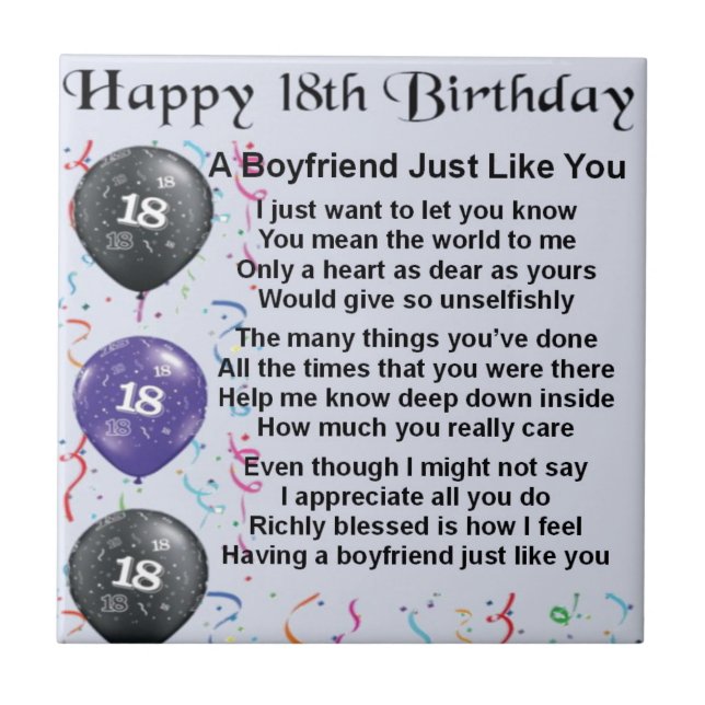 Boyfriend Poem - 18th Birthday Tile (Front)