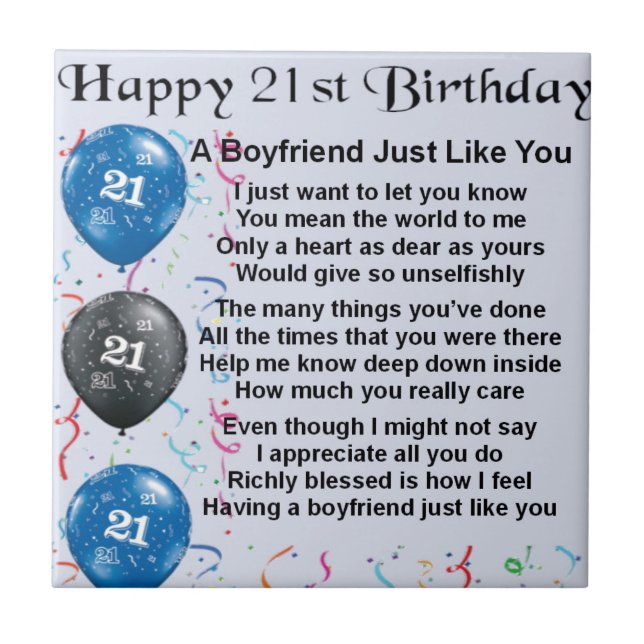 Boyfriend Poem - 21st Birthday Ceramic Tile (Front)