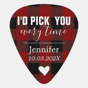 boyfriend valentine gift photo (back) red plaid guitar pick