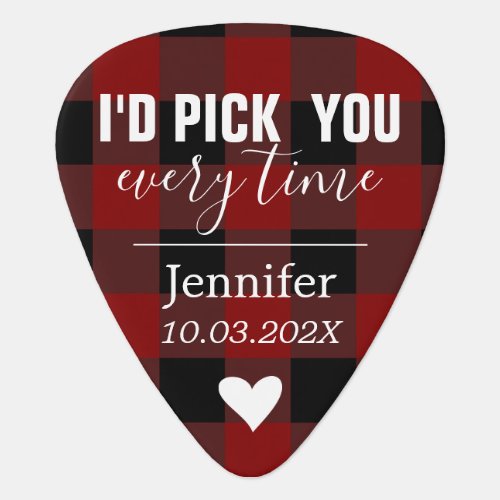 boyfriend valentine gift photo back red plaid guitar pick