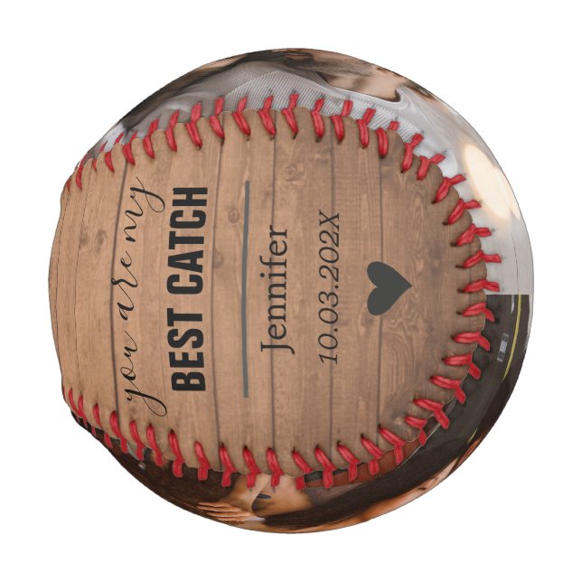boyfriend valentine gift photo (back) rustic wood baseball (Front Right)