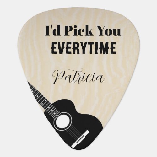 boyfriend valentine gift photo back rustic wood  guitar pick