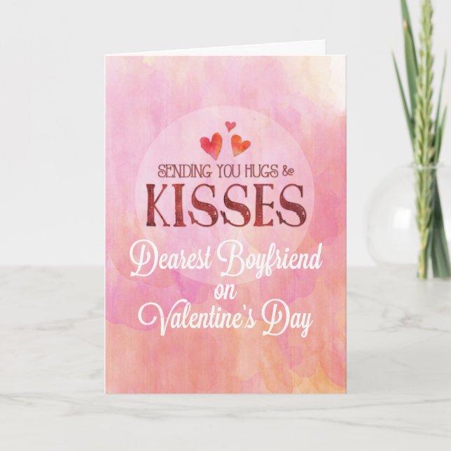 Boyfriend Valentine Sending Hugs and Kisses Card (Front)