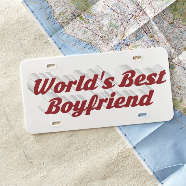 Boyfriend with burgundy script license plate (In Situ)