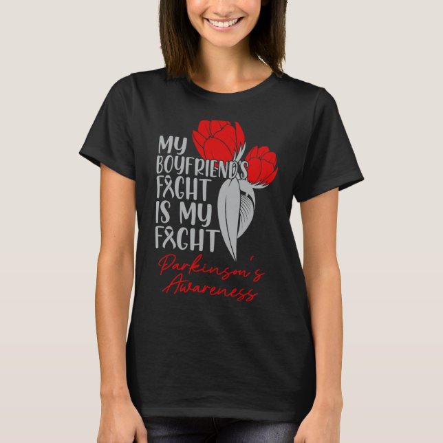 Boyfriend's Fight My Fight Parkinson's Red Tulip T-Shirt (Front)